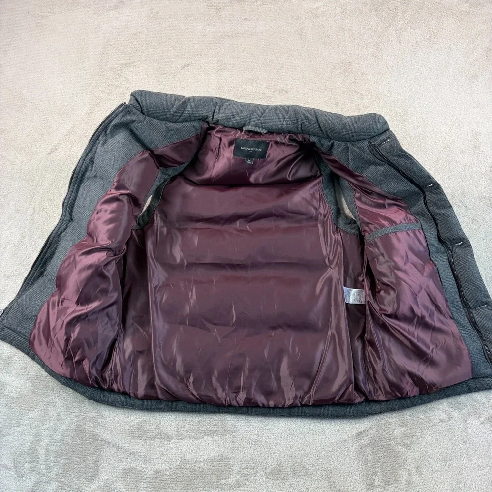 Banana Republic Downtown Vest in Grey Glen Check Men Medium Puffer Zip‎ Up NWOT